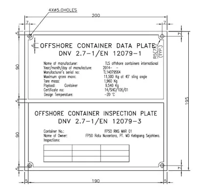 Offshore container data plate, DNV2.7-1 / EN12079, inspection plate