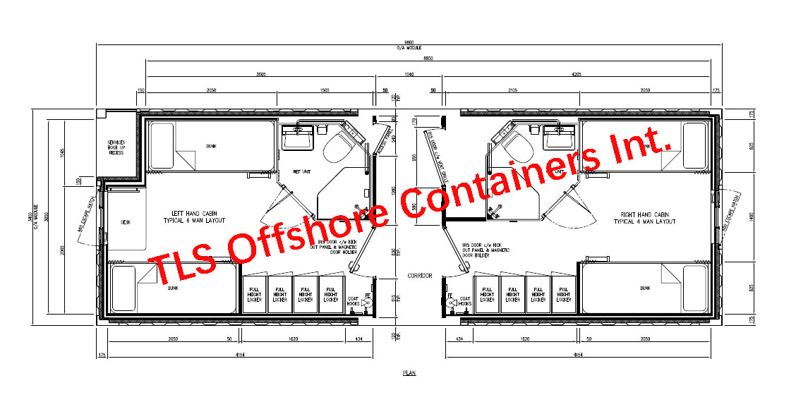 Offshore accommodation cabin for 1-8 personnel