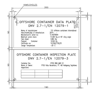 Offshore container data plate, DNV2.7-1 / EN12079, inspection plate