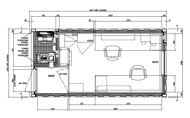 GA drawing of 20ft pressurised container, zone 1 / zone 2